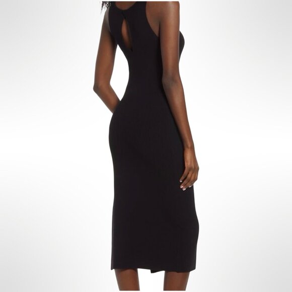 Leith Ribbed Knit Midi Dress with Slit in Black | XS - Picture 2 of 8